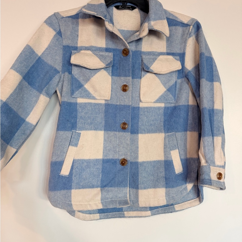 Kids Cream & Blue Plaid Button-Front Jacket